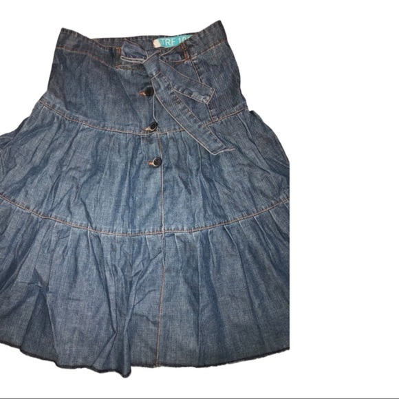 Zara denim tiered flare buttoned down belted western prairie style skirt size 2 - Picture 8 of 16